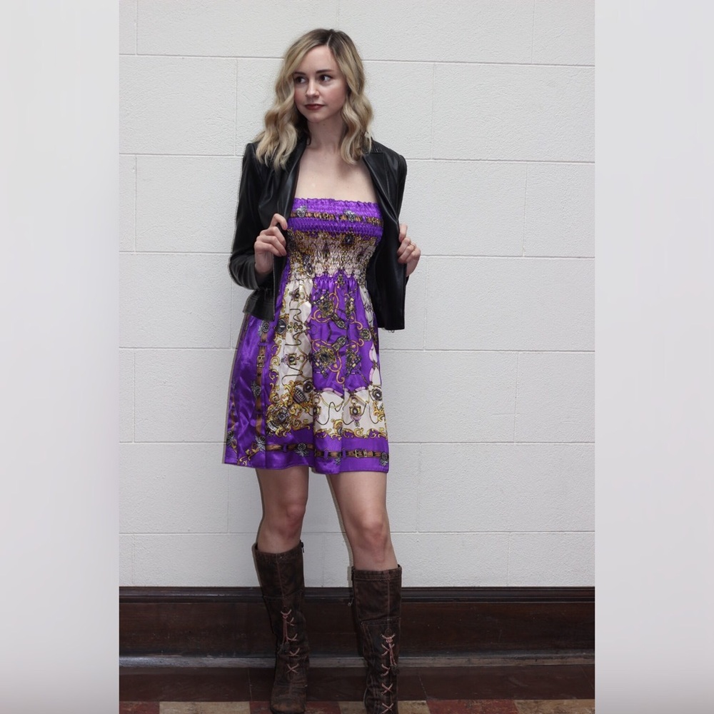 Mini dress with vintage print